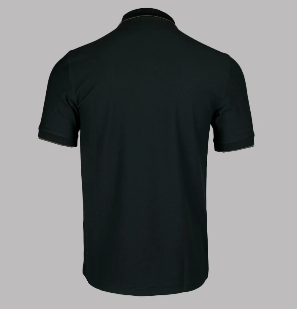 Fred Perry Crepe Pique Zip Neck Polo Shirt Night Green - Image 2