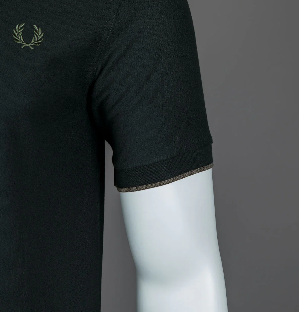 Fred Perry Crepe Pique Zip Neck Polo Shirt Night Green - Image 5