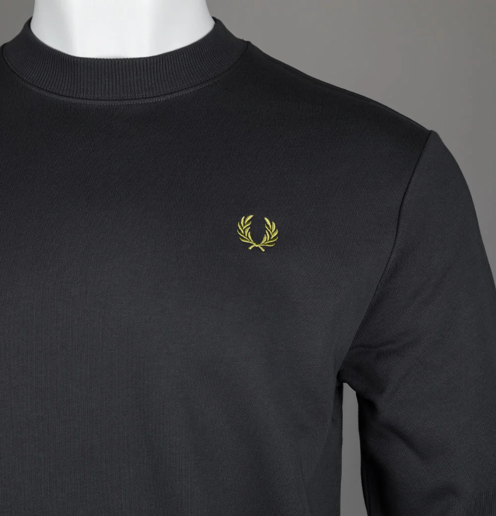 Fred Perry Crew Neck Sweatshirt Anchor Grey/Tennis Ball Yellow - Image 3