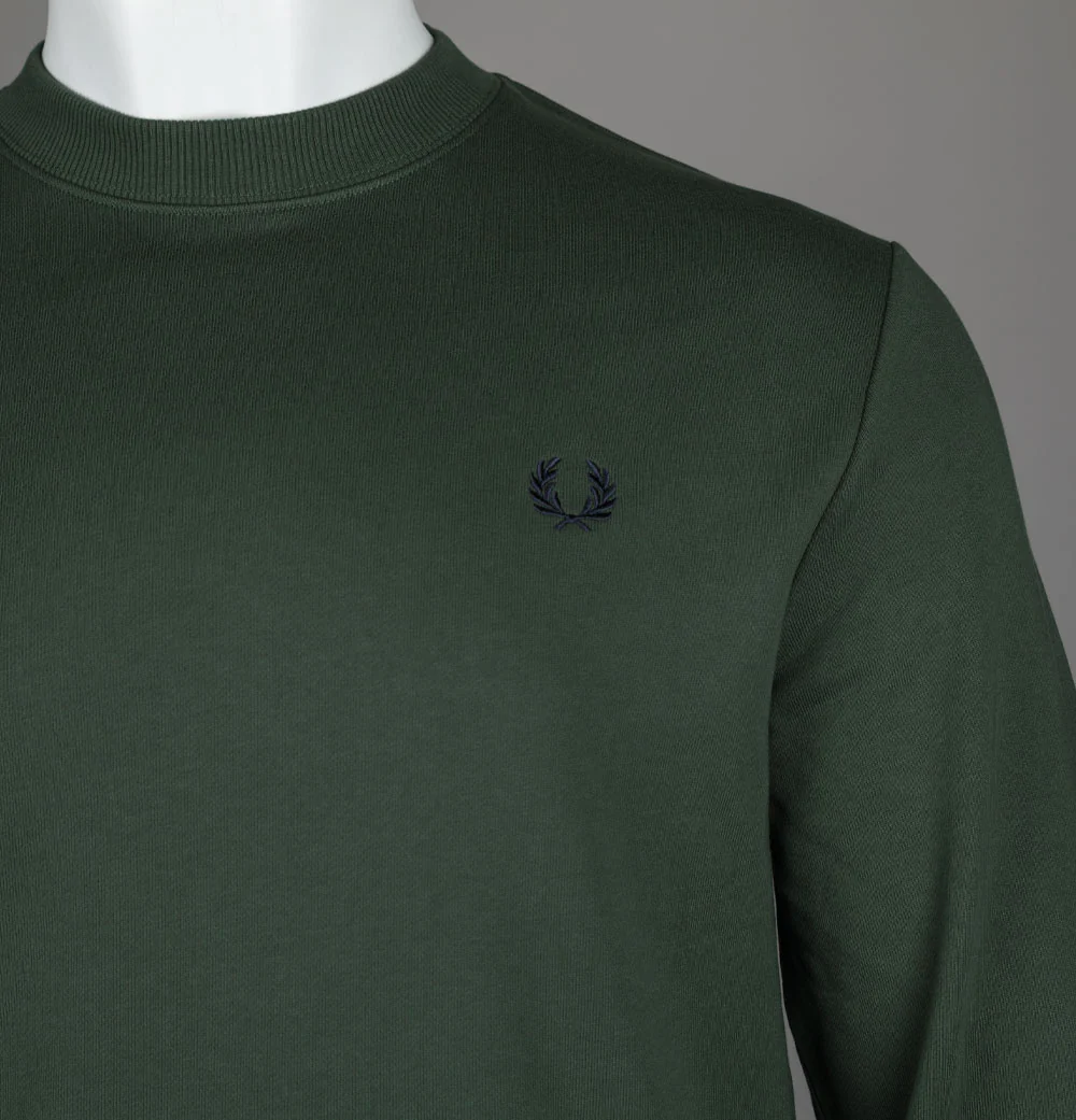 Fred Perry Crew Neck Sweatshirt Court Green/Snow White/Navy - Image 3