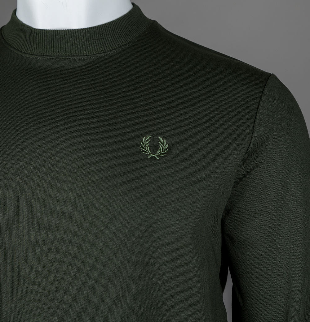 Fred Perry Crew Neck Sweatshirt Hunting Green/Light Oyster/Laurel Wreath Green - Image 3