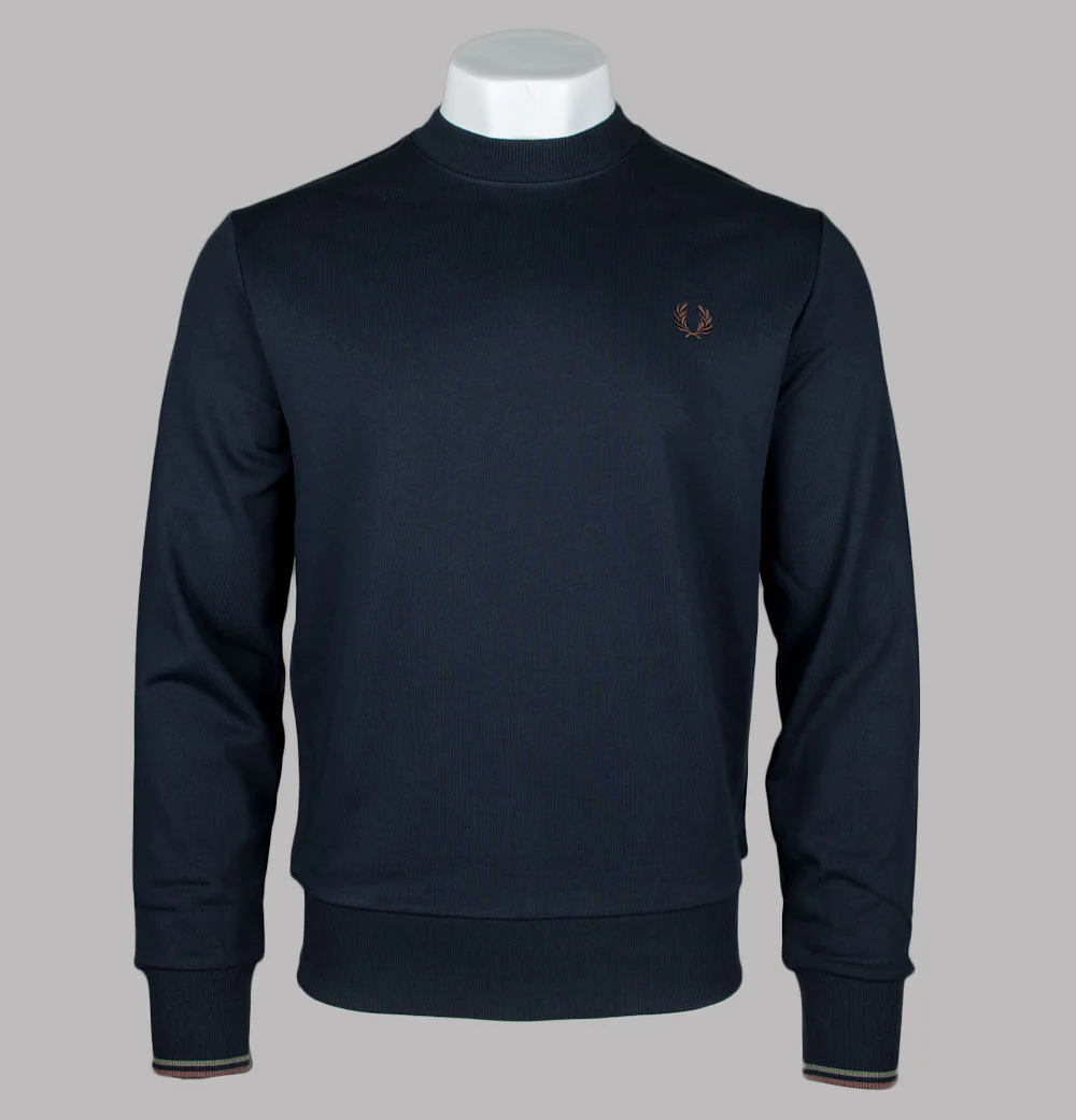 Fred Perry Crew Neck Sweatshirt Navy/Laurel Wreath Green/Brick