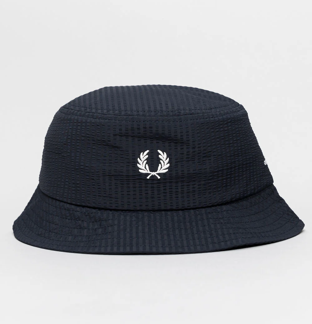 Fred Perry Dual Branded Seersucker Bucket Hat Navy