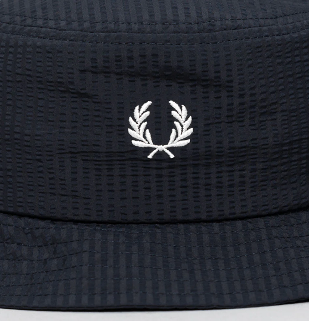 Fred Perry Dual Branded Seersucker Bucket Hat Navy - Image 3