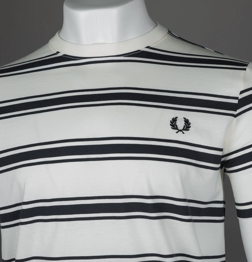 Fred Perry Fine Stripe T-Shirt Ecru - Image 3