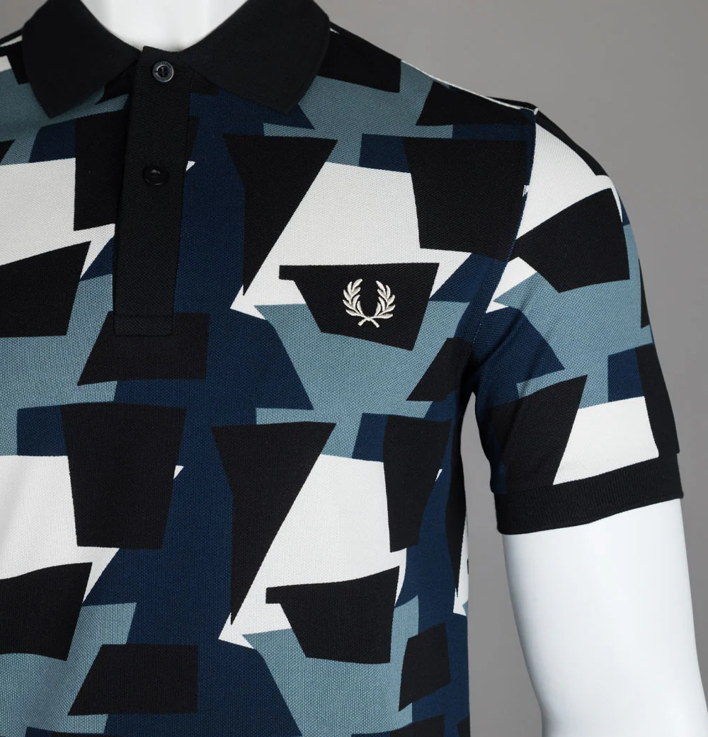 Fred Perry Fragment Print Polo Shirt Ecru - Image 3