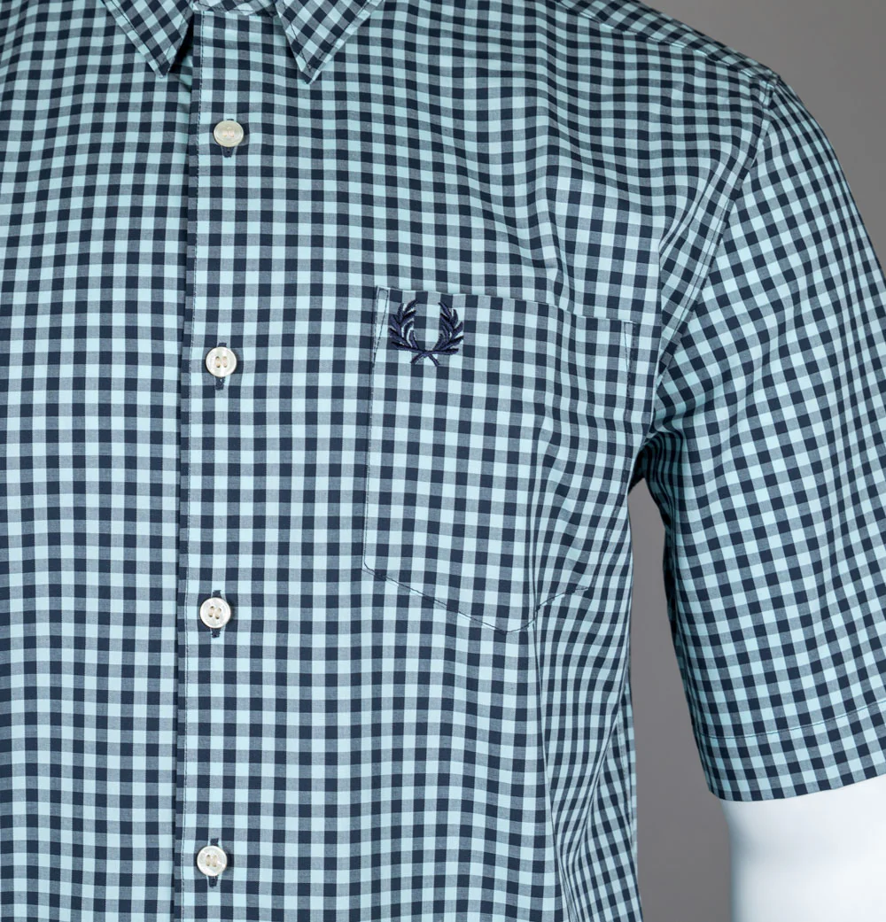 Fred Perry Gingham Short Sleeve Shirt Ball Boy Blue - Image 3