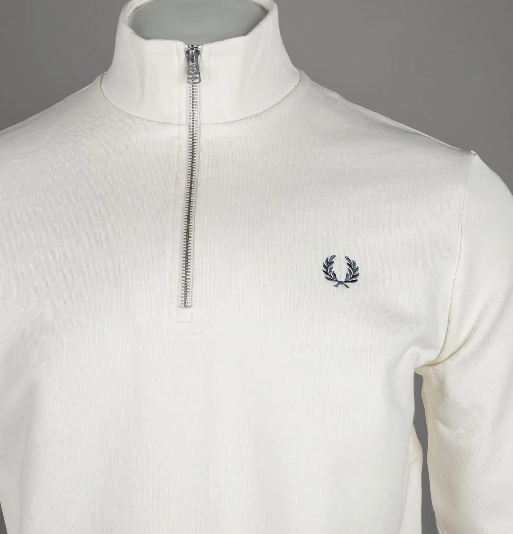 Fred Perry Half Zip Sweatshirt Ecru/Tennis Ball Yellow/Anchor Grey - Image 3