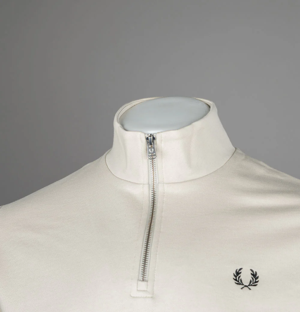 Fred Perry Half Zip Sweatshirt Oatmeal/Black - Image 3