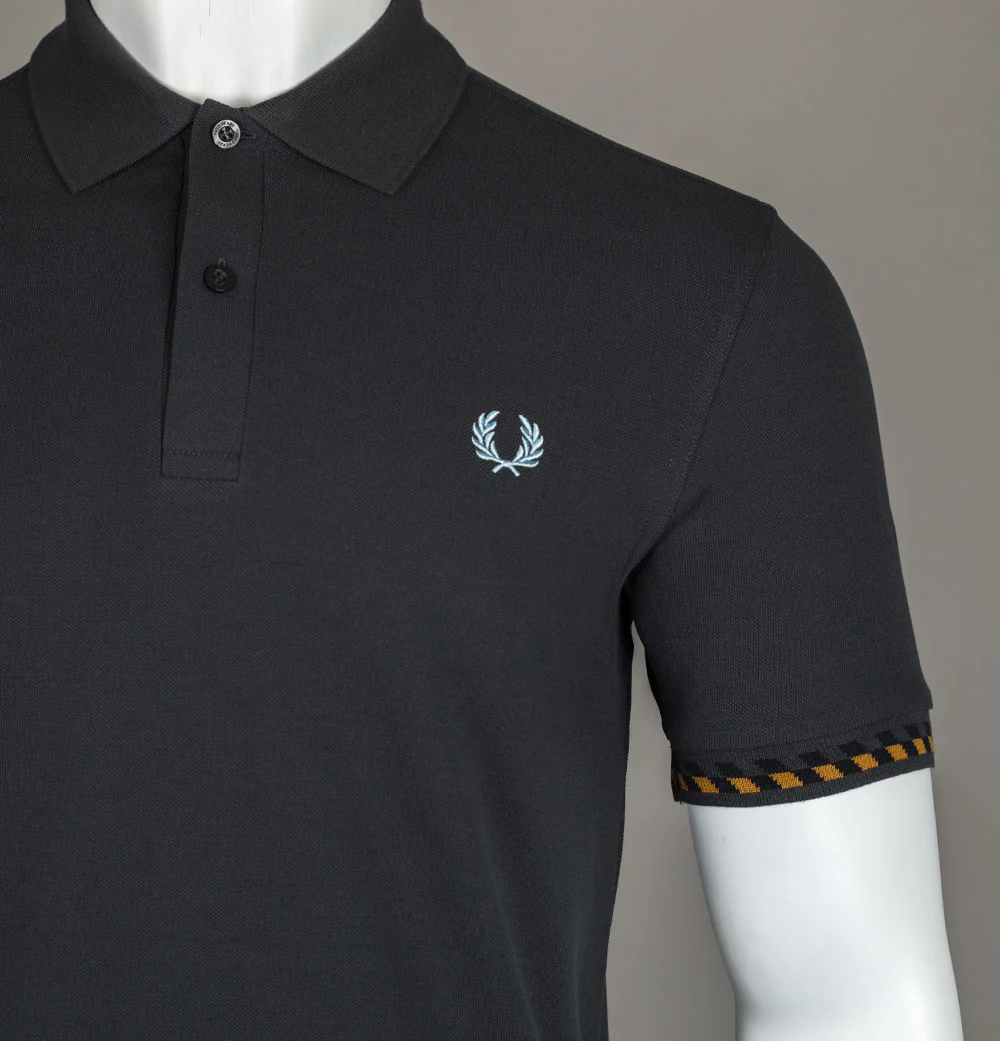 Fred Perry Jacquard Cuff Polo Shirt Anchor Grey - Image 3