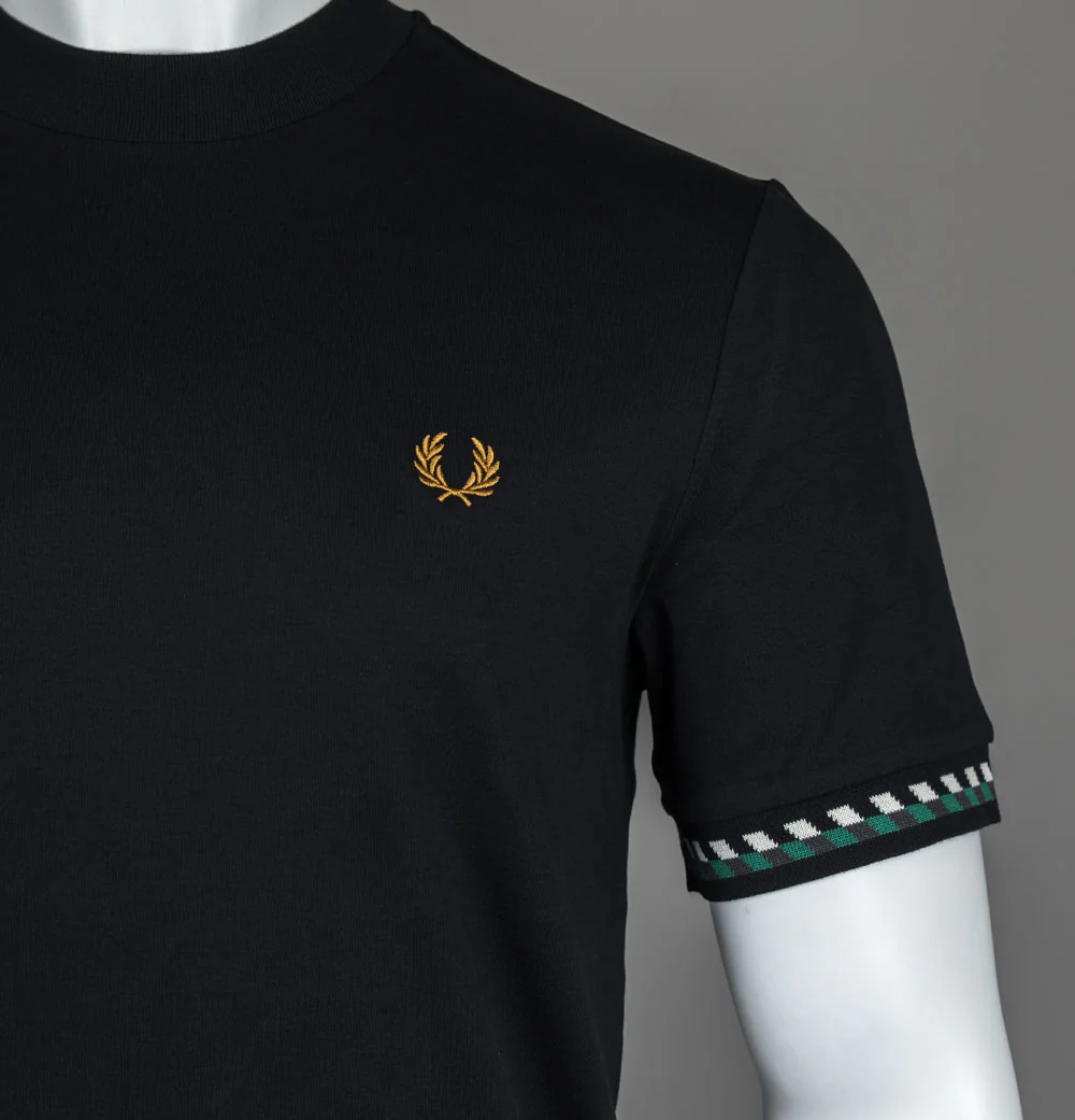 Fred Perry Jacquard Cuff T-Shirt Black - Image 3