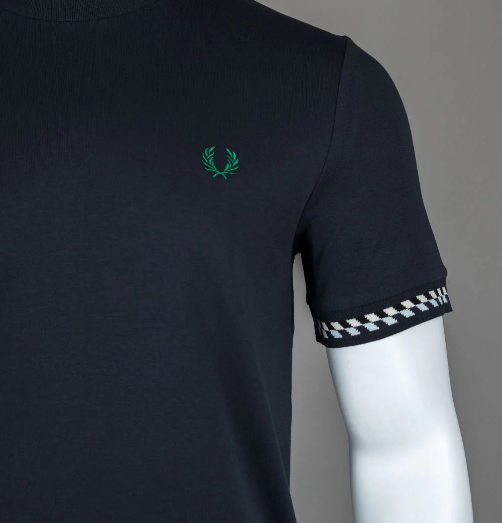 Fred Perry Jacquard Cuff T-Shirt Navy - Image 3