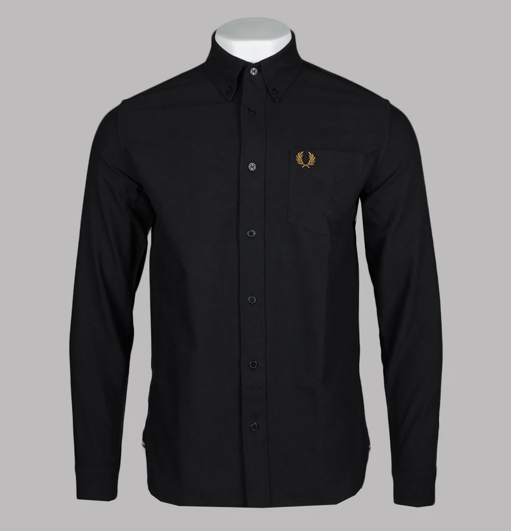 Fred Perry LS Oxford Shirt Black/Dark Caramel