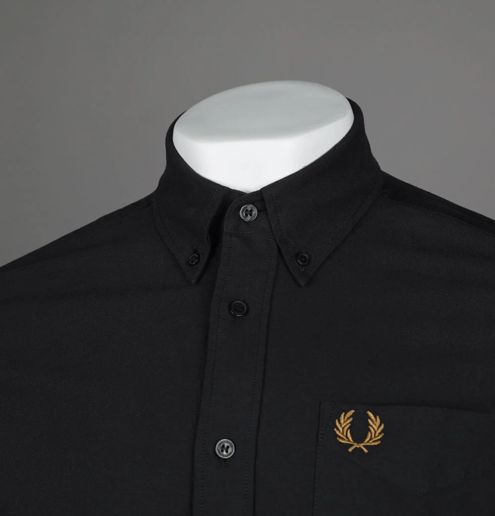 Fred Perry LS Oxford Shirt Black/Dark Caramel - Image 3
