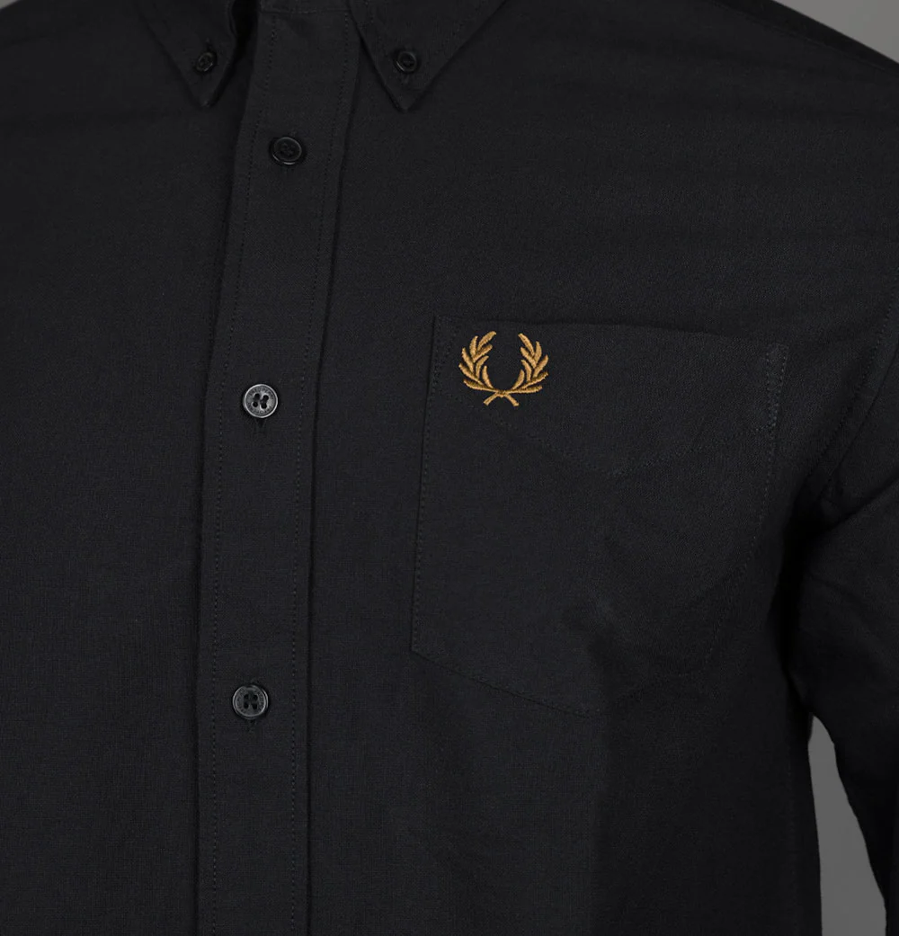 Fred Perry LS Oxford Shirt Black/Dark Caramel - Image 4