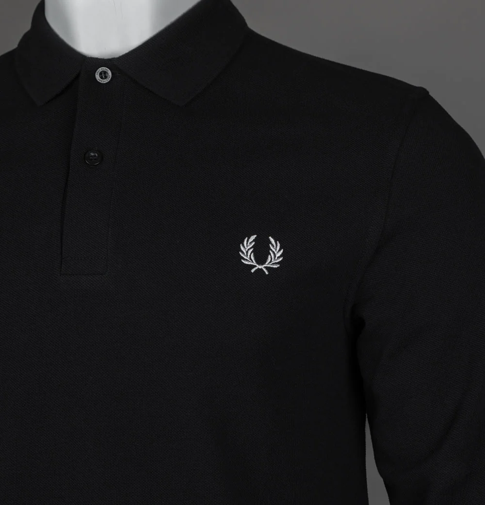 Fred Perry LS Plain Polo Shirt Black - Image 4
