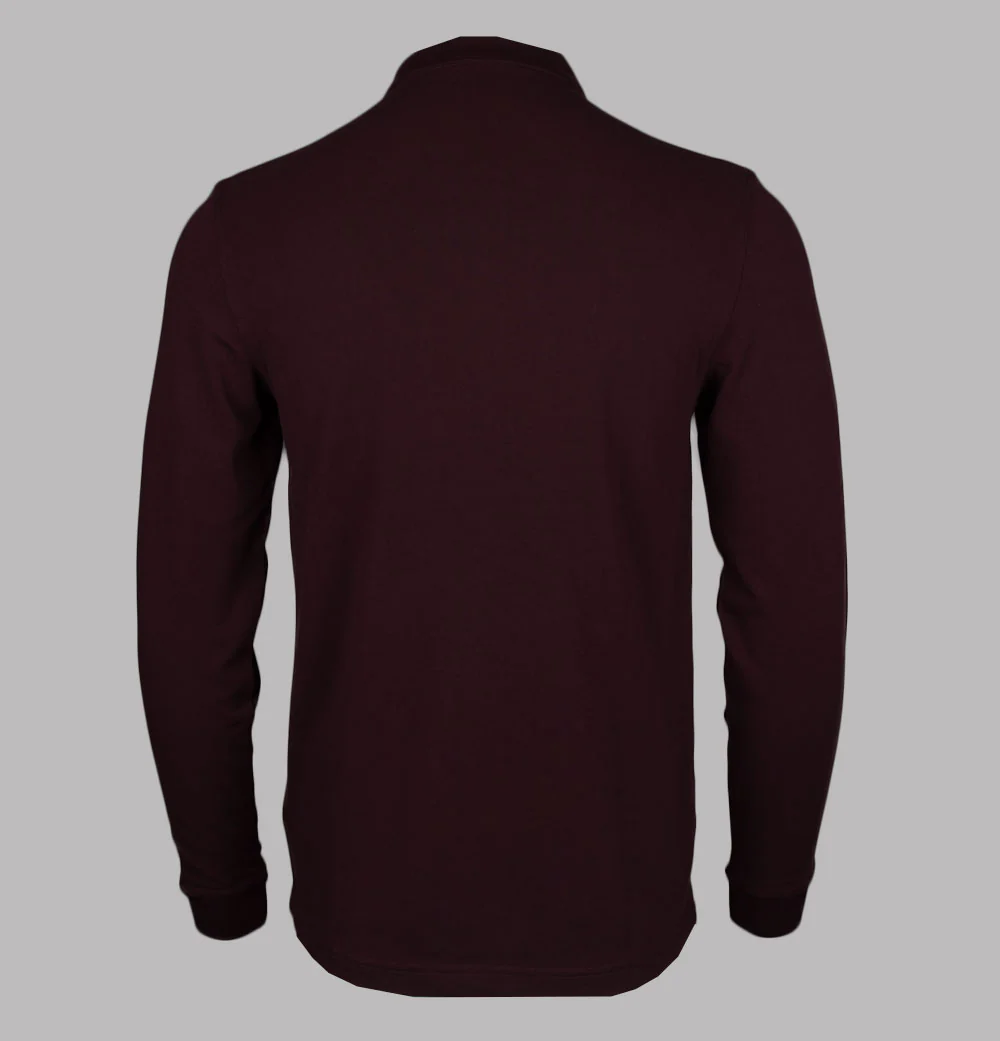 Fred Perry LS Plain Polo Shirt Oxblood - Image 2