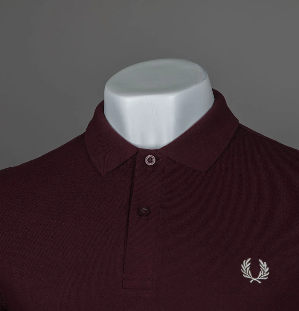 Fred Perry LS Plain Polo Shirt Oxblood - Image 3