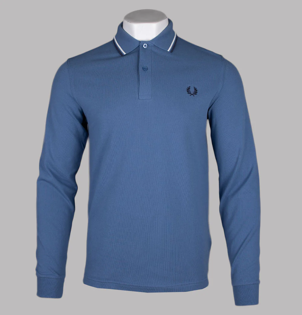 Fred Perry LS Twin Tipped Polo Shirt Ace Blue/Snow White/Tennis Blue