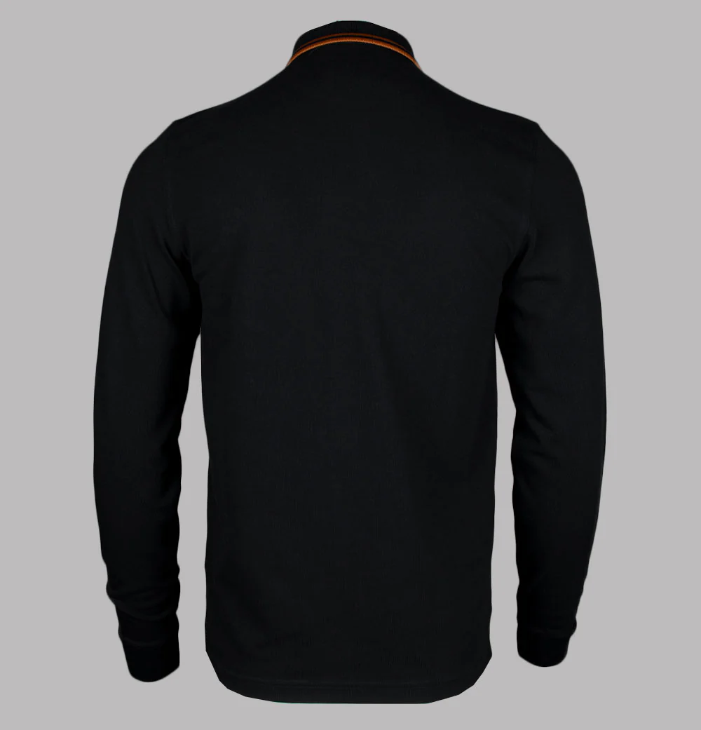 Fred Perry LS Twin Tipped Polo Shirt Black/Marmalade - Image 2