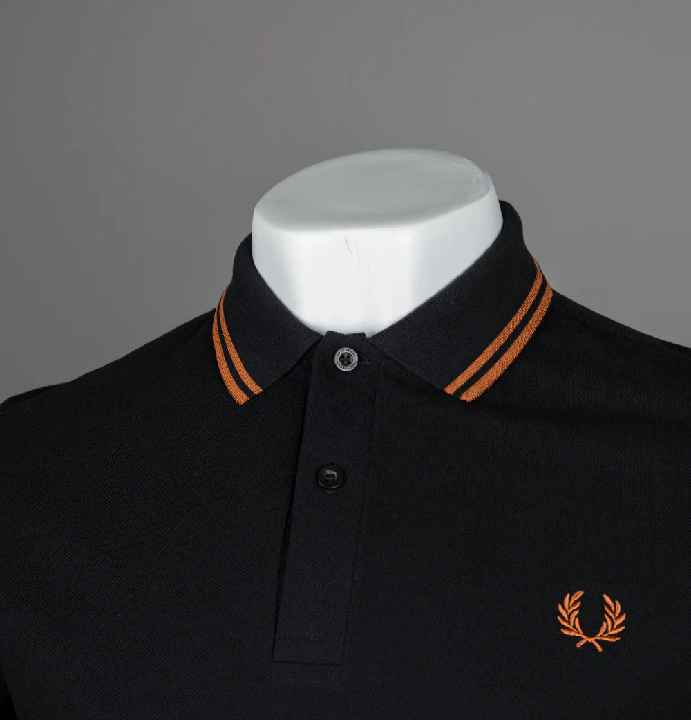 Fred Perry LS Twin Tipped Polo Shirt Black/Marmalade - Image 3