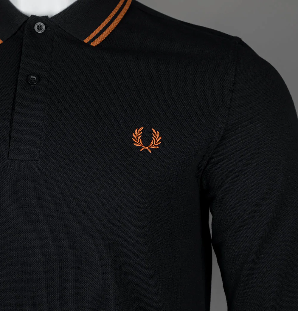 Fred Perry LS Twin Tipped Polo Shirt Black/Marmalade - Image 4