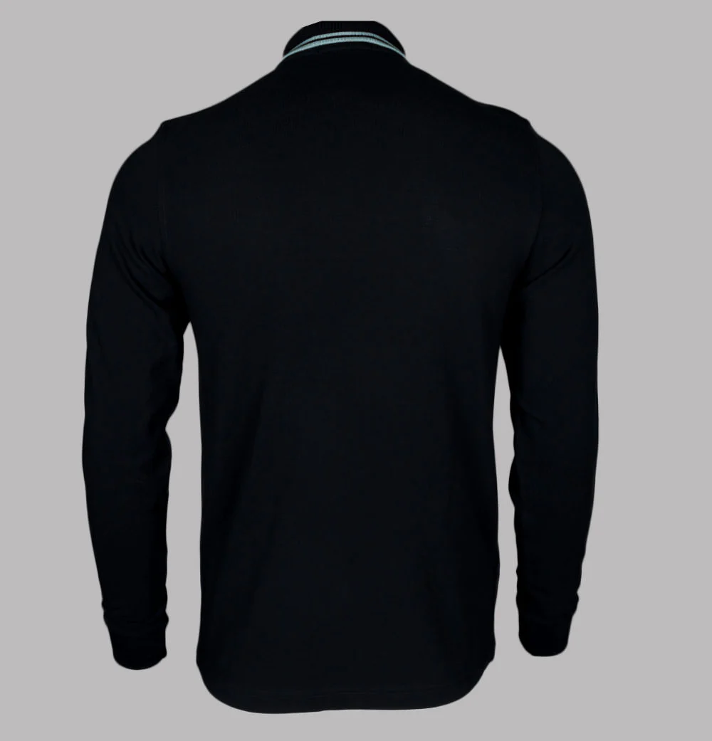 Fred Perry LS Twin Tipped Polo Shirt Black/Silver Blue - Image 2