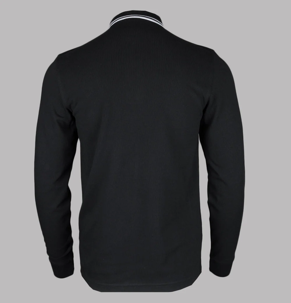 Fred Perry LS Twin Tipped Polo Shirt Black/White - Image 2