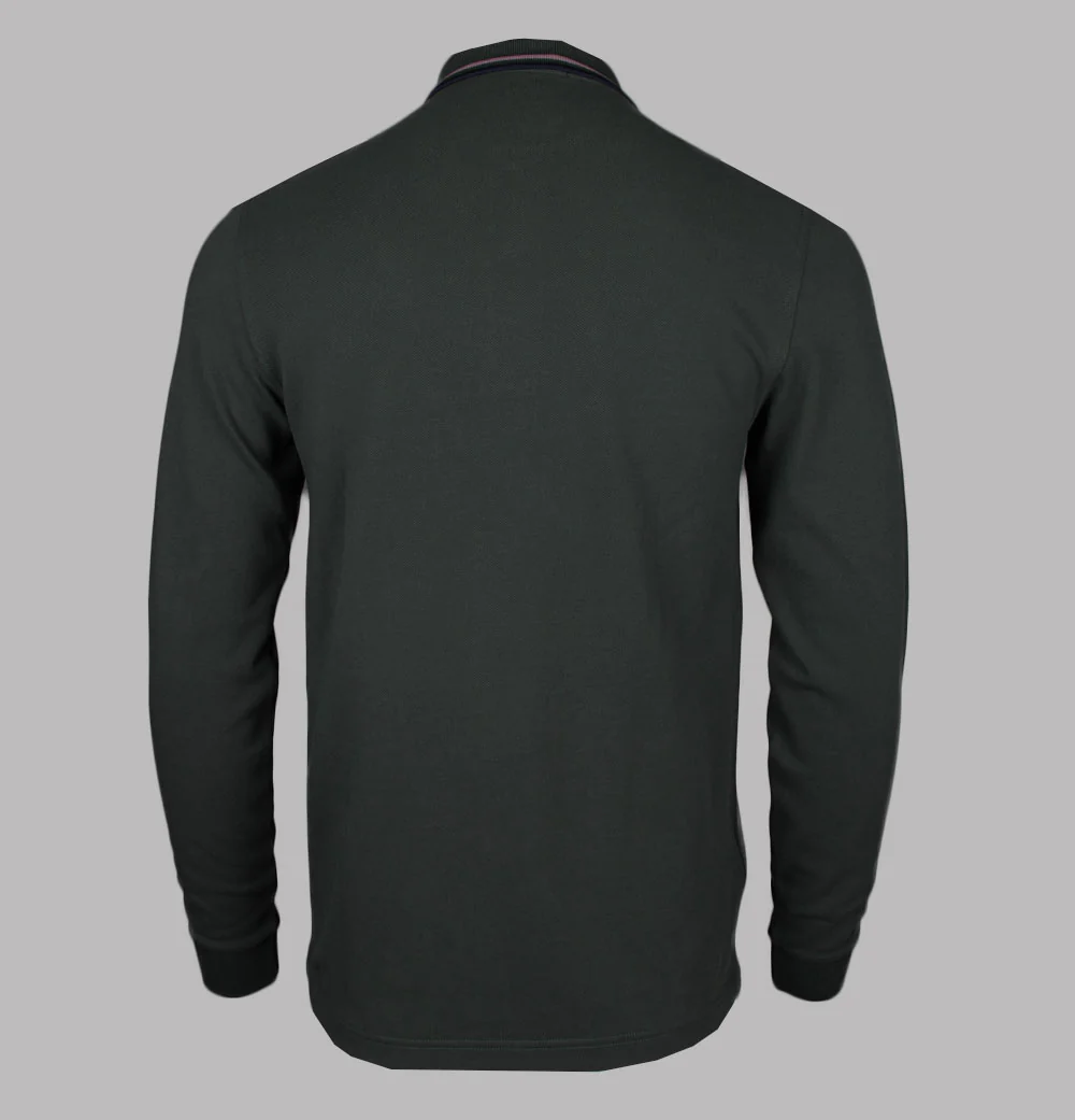 Fred Perry LS Twin Tipped Polo Shirt Field Green/Dark Pink/Navy - Image 2