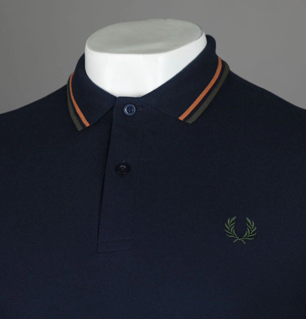 Fred Perry LS Twin Tipped Polo Shirt Navy/Night Green - Image 3
