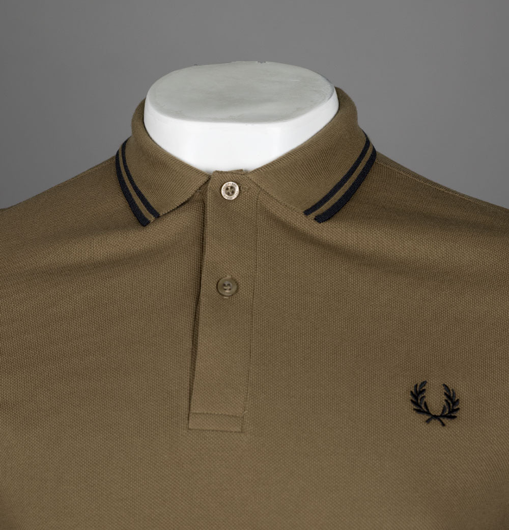 Fred Perry LS Twin Tipped Polo Shirt Shaded Stone - Image 3