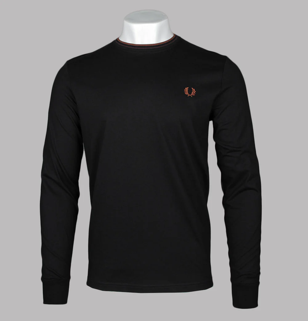 Fred Perry LS Twin Tipped T-Shirt Black/Carrington Brick/Whisky Brown
