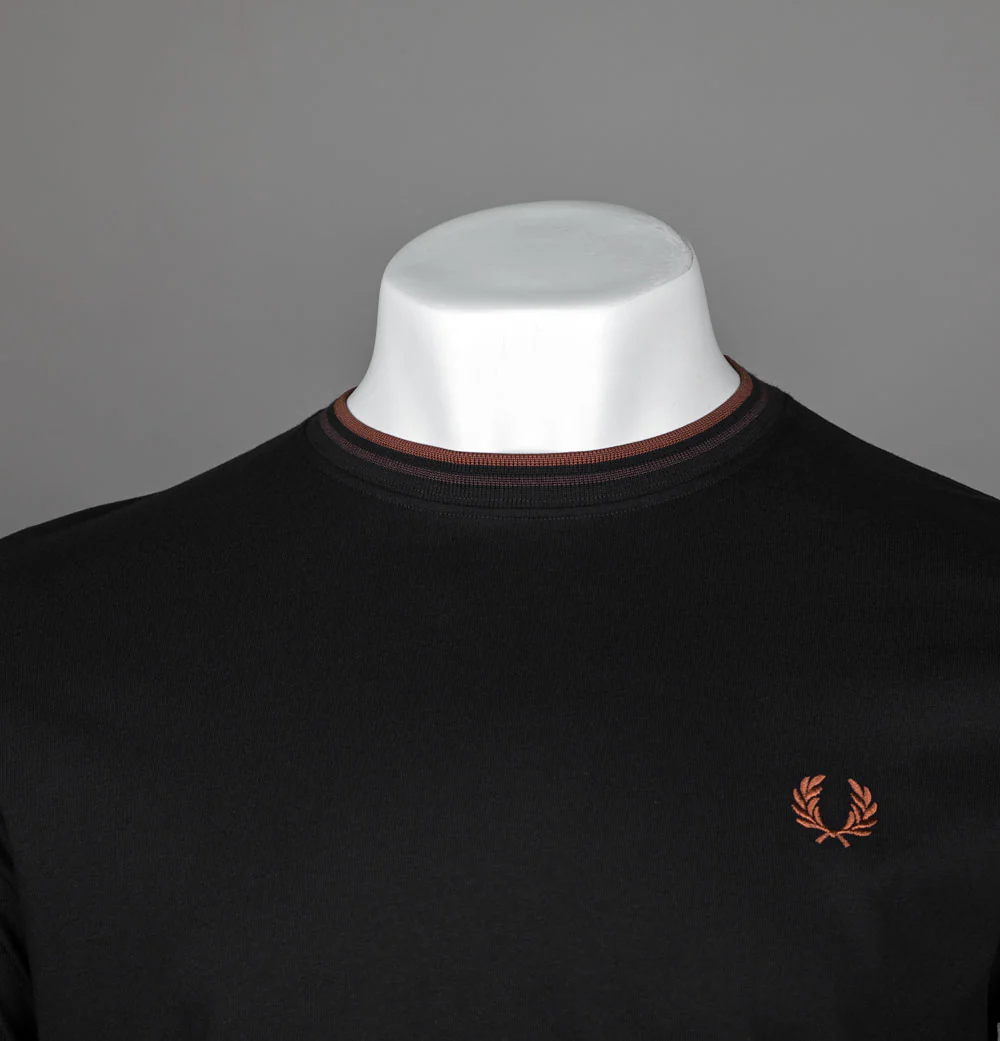 Fred Perry LS Twin Tipped T-Shirt Black/Carrington Brick/Whisky Brown - Image 3
