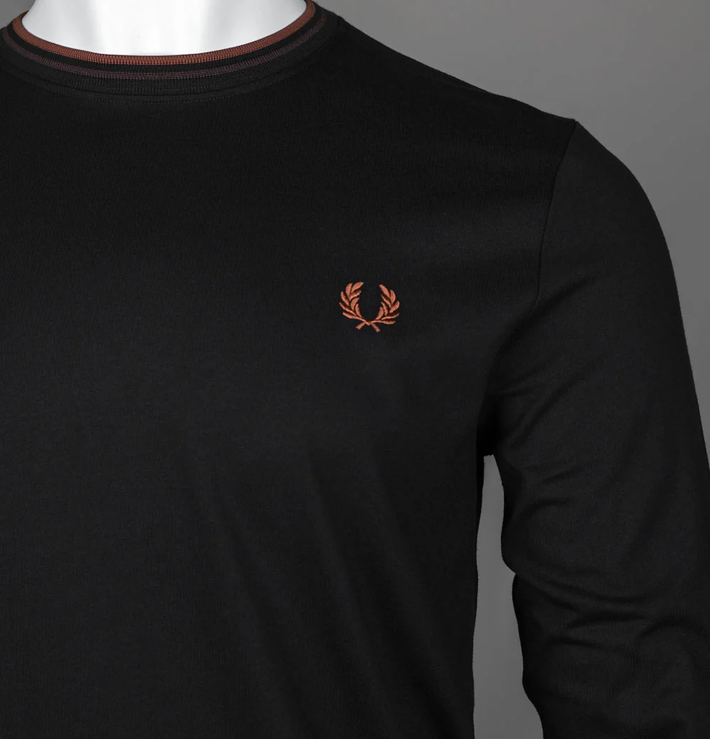 Fred Perry LS Twin Tipped T-Shirt Black/Carrington Brick/Whisky Brown - Image 4