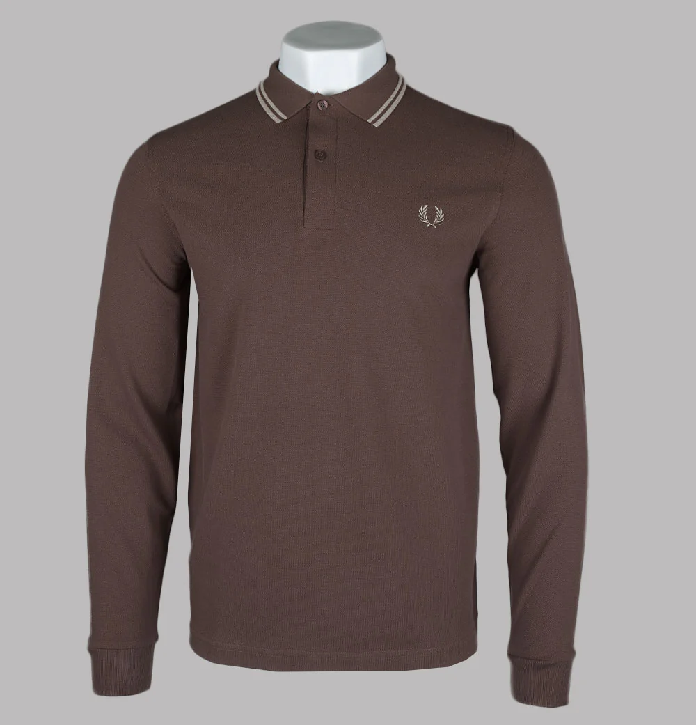 Fred Perry LS Twin Tipped Polo Shirt Brick/Warm Grey