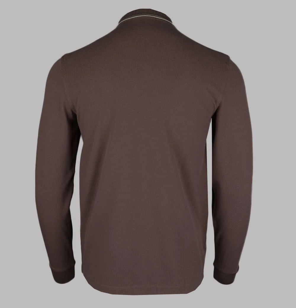 Fred Perry LS Twin Tipped Polo Shirt Brick/Warm Grey - Image 2