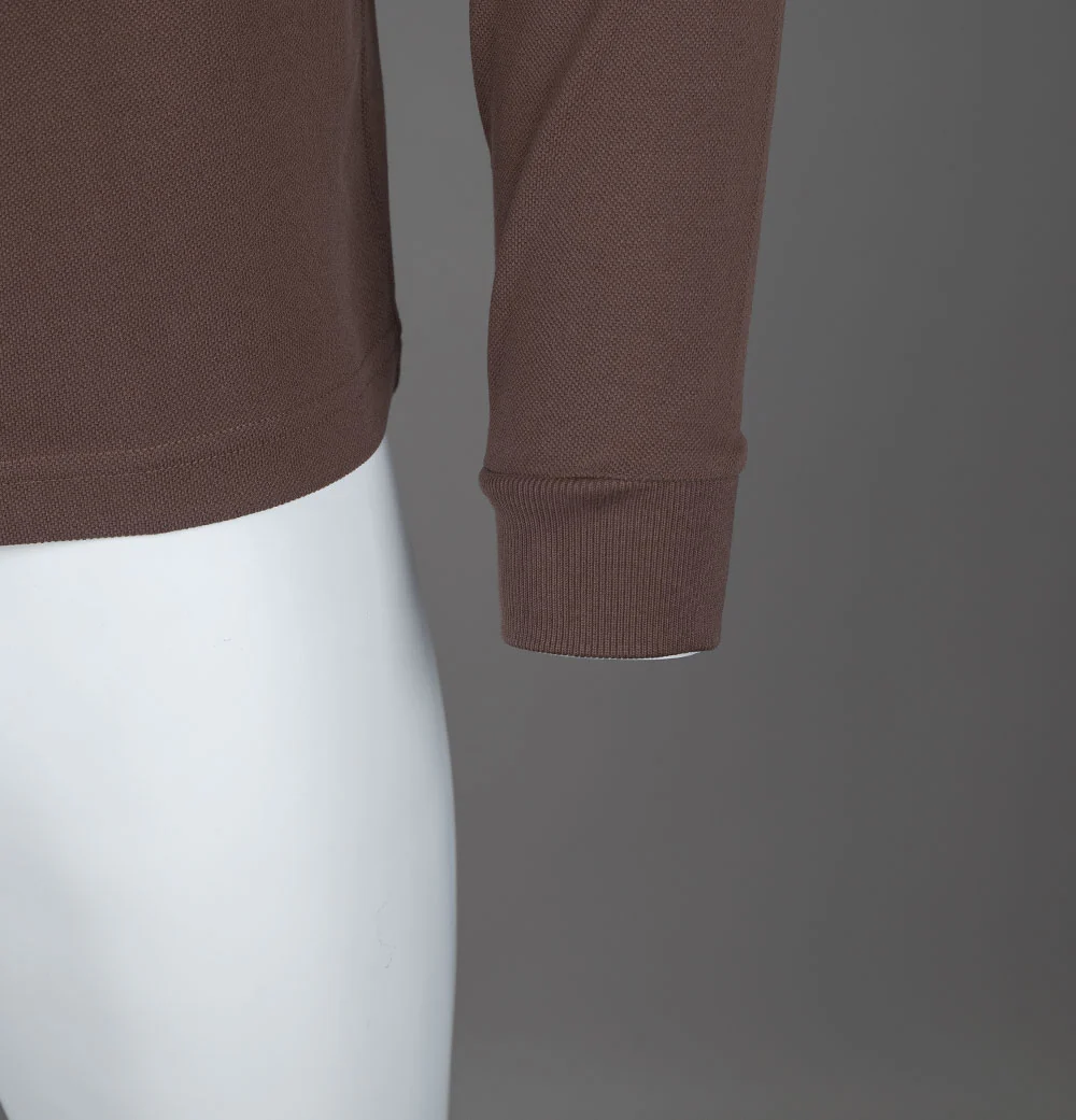 Fred Perry LS Twin Tipped Polo Shirt Brick/Warm Grey - Image 5
