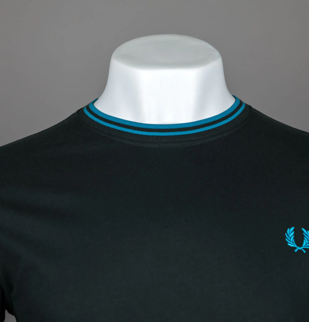 Fred Perry LS Twin Tipped T-Shirt Night Green/Ocean - Image 3