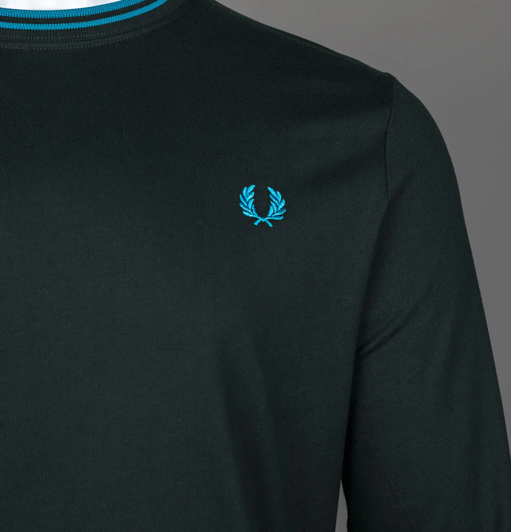 Fred Perry LS Twin Tipped T-Shirt Night Green/Ocean - Image 4