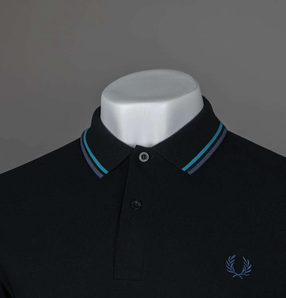 Fred Perry M3600 Polo Shirt Black/Cyber Blue/Midnight Blue - Image 3