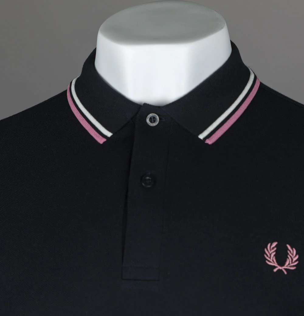 Fred Perry M3600 Polo Shirt Black/Ecru/Dusty Rose Pink - Image 3