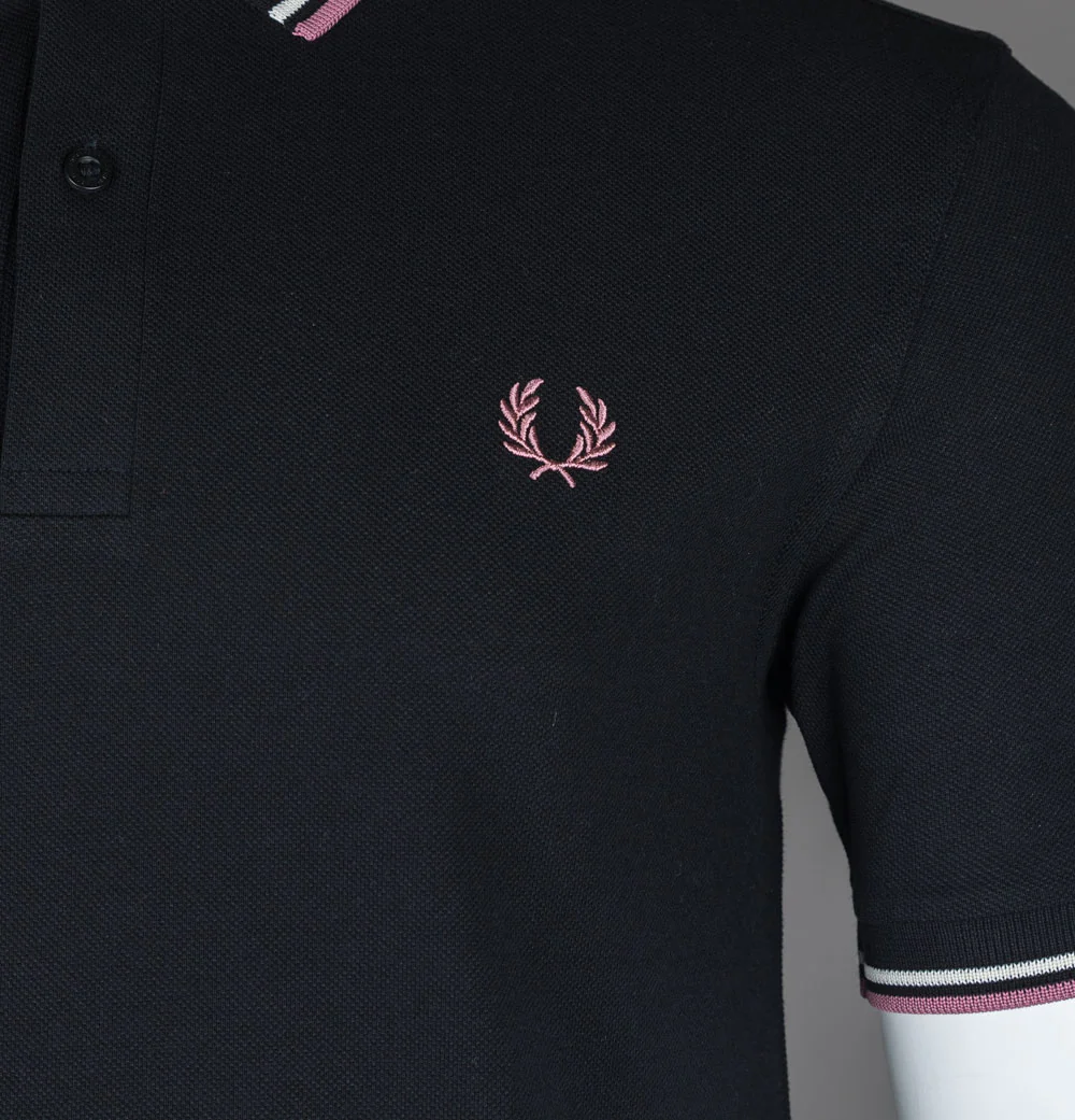 Fred Perry M3600 Polo Shirt Black/Ecru/Dusty Rose Pink - Image 4