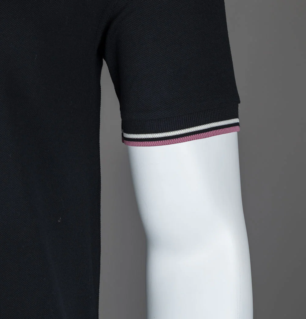 Fred Perry M3600 Polo Shirt Black/Ecru/Dusty Rose Pink - Image 5