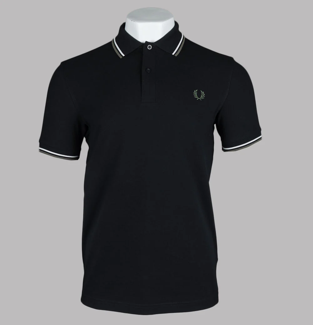 Fred Perry M3600 Polo Shirt Black/Ecru/Laurel Wreath Green