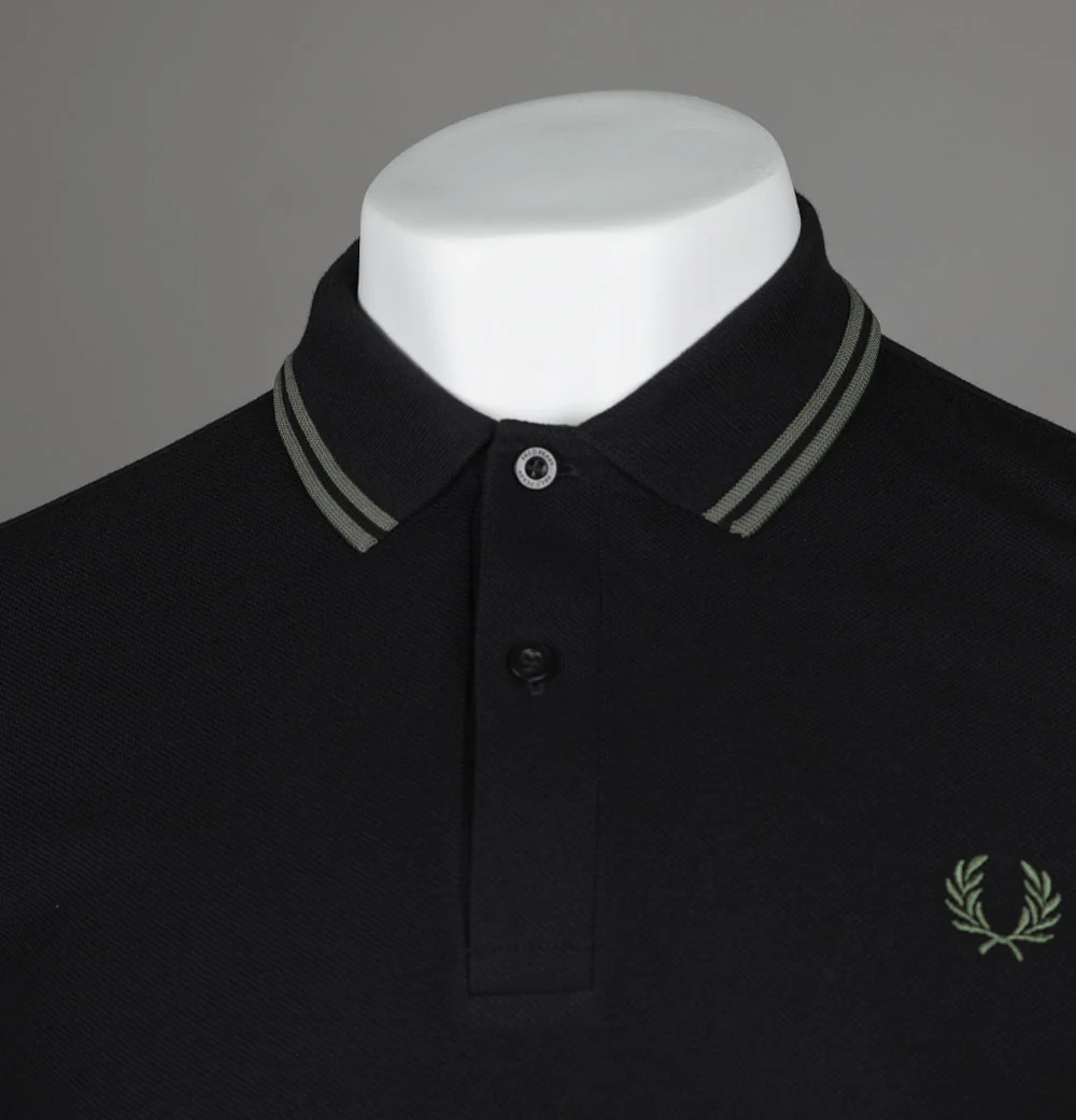 Fred Perry M3600 Polo Shirt Black/Field Green - Image 3