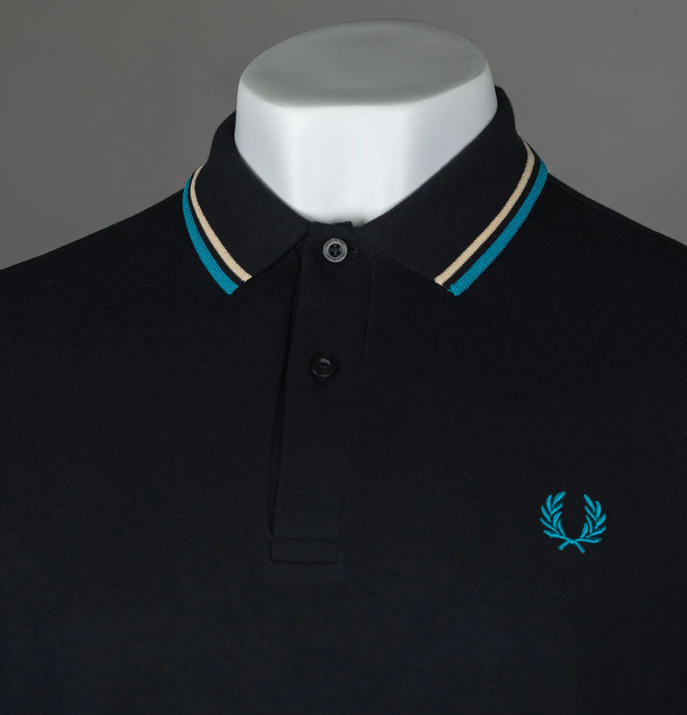 Fred Perry M3600 Polo Shirt Black/Ice Cream/Cyber Blue - Image 3