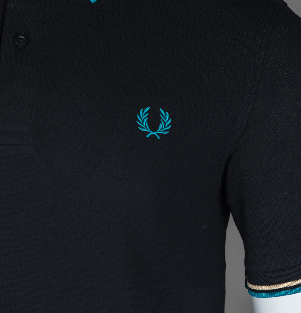 Fred Perry M3600 Polo Shirt Black/Ice Cream/Cyber Blue - Image 4