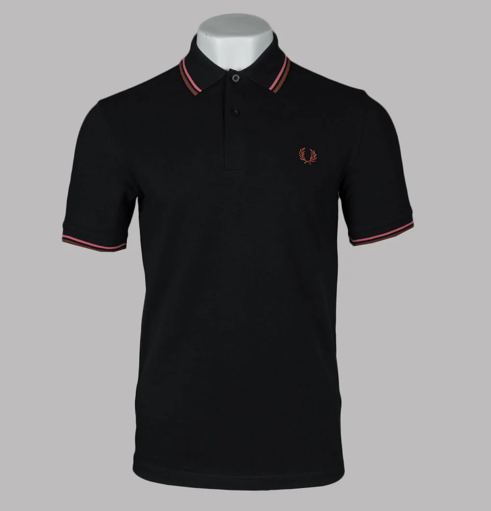 Fred Perry M3600 Polo Shirt Black/Putty Pink/Whisky Brown