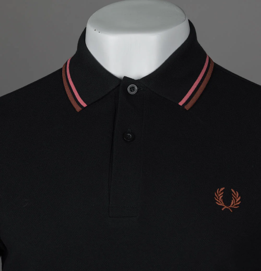 Fred Perry M3600 Polo Shirt Black/Putty Pink/Whisky Brown - Image 3