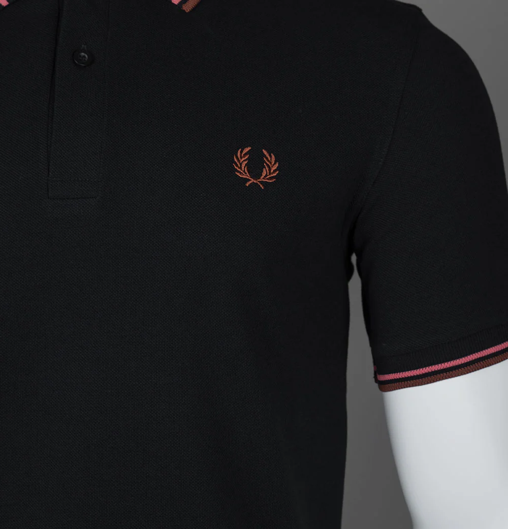 Fred Perry M3600 Polo Shirt Black/Putty Pink/Whisky Brown - Image 4